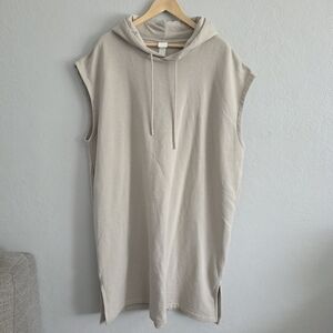 H&M Womens Oversized Sweatshirt Hoodie Dress Beige No Sleeve Comfy Size L - NEW